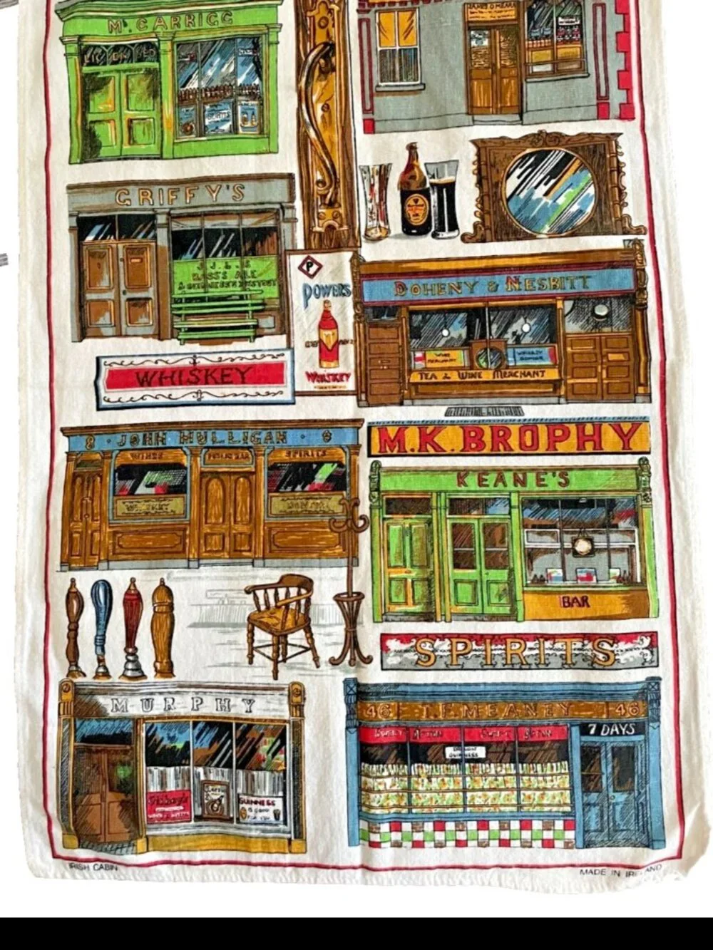 Vintage 100% Irish Linen Pubs Of Ireland Tea Towel Wall Hanging Made in Ireland